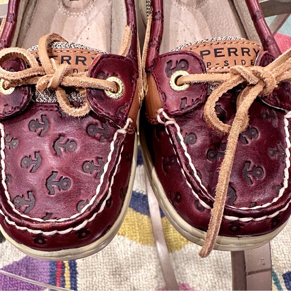 Sperry Topsiders Maroon and Tan Moccasins with Anchors